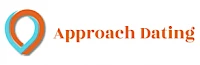 The image displays a logo with an orange and blue pin icon next to the text "Approach Dating" in orange.